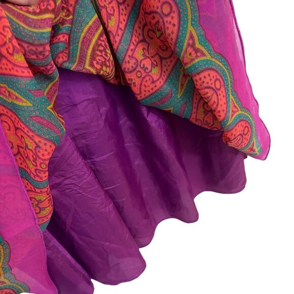 Anna Sui Anthropologie 100% Silk Printed Wrap Boho V Neck Pink Red Dress Size 8 - Picture 10 of 14